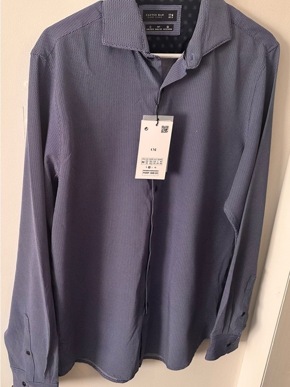 Cactus Man Blue Micro-Pattern Casual Button-Down Shirt
